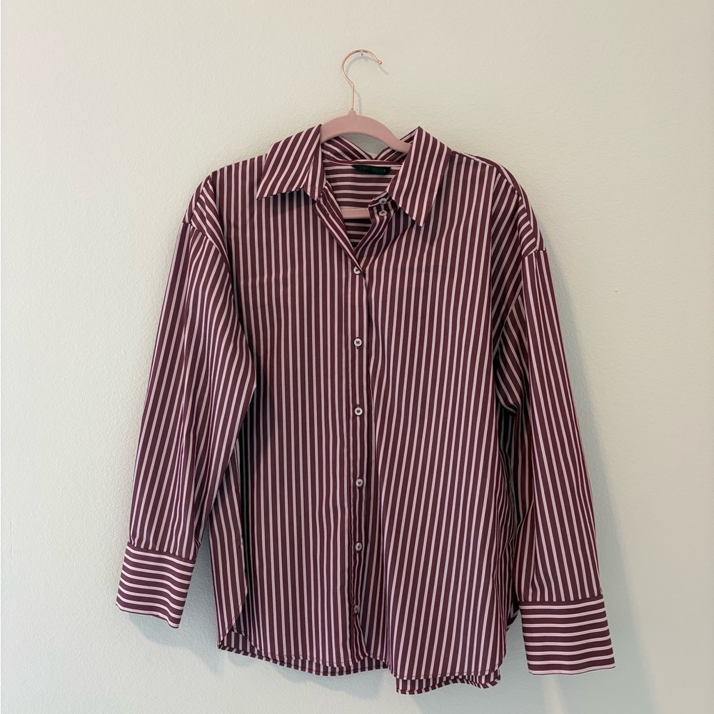 Zara Burgundy Striped Button Down Shirt